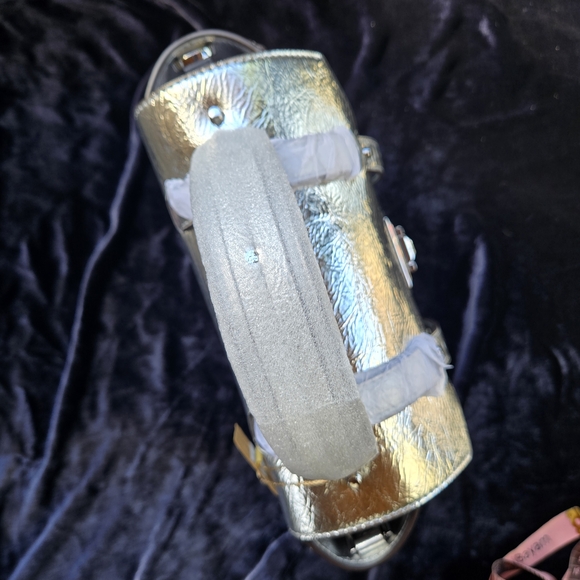 Michael Kors Manhattan Metallic Silver Satchel Small Top Handle Crossbody NWT - Picture 14 of 16